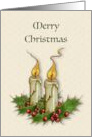 Merry Christmas General with Two Flaming Candles Holly and Berries card