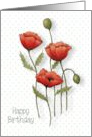 Happy Birthday General with Drawing of Red Poppy Flowers card