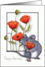 Happy Birthday General With Mouse and Poppy Flowers Illustration card