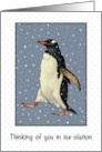 COVID Thinking of You in Isolation with Penguin in Falling Snow card
