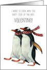 Valentine’s Day Penguins Walking Stick Together In Step Illustration card