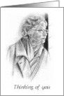 COVID Thinking of You Elderly Woman Waiting By Window Pencil Art card
