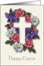 Happy Easter Religious Christian with Cross and Flowers Illustration card