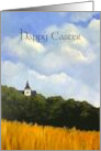 Happy Easter Religious Christian with Church Steeple Landscape Art card