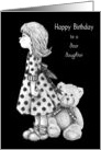 Happy Birthday To Grown Daughter Little Girl with Teddy Bear on Black card