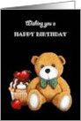 Happy Birthday For Kids with Teddy Bear and Cupcake Black Background card