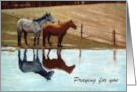Religious Get Well Praying For You with Painting of Horses by Water card