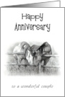 Happy Anniversary Western Horse Couple Nuzzling At Rail Fence card