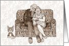 Any Occasion Blank Inside Drawing of Old Couple on Couch with Cat card