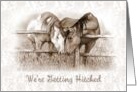 Western Wedding Announcement Getting Hitched Horses Nuzzling Sepia Art card