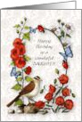 Happy Birthday to Wonderful Daughter Bird Butterflies and Flowers card