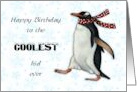 Happy Birthday To Coolest Kid Ever with Penguin Wearing Scarf card