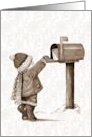 Any Occasion Blank Inside Drawing of Little Boy Getting Mail Sepia card