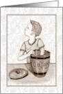 Any Occasion Blank Inside Drawing of Boy Stealing Cookies Sepia Art card