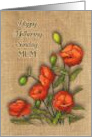 Happy Mothering Sunday Mum with Bright Red Poppies on Burlap Art card