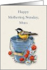 Happy Mothering Sunday Mum with Bird Perched on Pail and Poppies card