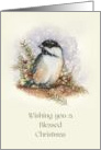 Christmas Religious with Watercolor Art of Chickadee in Snow Berries card