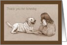 Thank You For Listening with Drawing of Girl And Dog Face to Face card