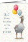 Happy Fourth Birthday Turning Four with Goose Holding Balloons card