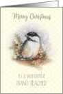 Merry Christmas to a Wonderful Piano Teacher Chickadee and Berries card