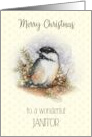 Merry Christmas to a Wonderful Janitor with Chickadee and Berries card