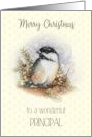 Merry Christmas to a Wonderful Principal with Chickadee and Berries card