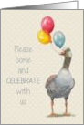 General Invitation Come and Celebrate with Goose and Balloons card