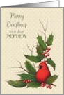 Merry Christmas to a Dear Nephew with Red Cardinal and Holly Leaves card