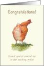 Congratulations on Promotion Chicken Moved Up in Pecking Order Humor card