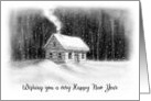 General Happy New Year with Drawing of Cabin in Woods and Snow card
