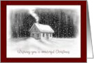 General Merry Christmas with Drawing of Cabin in Woods and Snow card