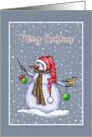 General Merry Christmas with Snowman and Little Bird and Ornaments card