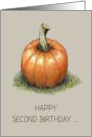 Happy Second Birthday to Cute Little Pumpkin Turning Two Illustration card