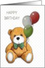 General Happy Birthday With Teddy Bear Wearing Bowtie and Balloons card