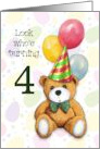 Happy Fourth Birthday Turning Four with Cute Teddy Bear and Balloons card