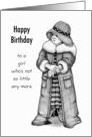 Happy Birthday for Girl with Little Girl in Dressup Clothes Pencil Art card