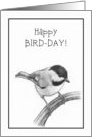 General Birthday Pun Humor Bird Day with Chickadee Pencil Drawing card