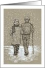 Valentine for Husband with Elderly Couple Walking Together in Snow card