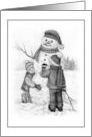 Any Occasion Blank Inside with Kids and Snowman Pencil Drawing Winter card