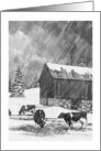 Any Occasion Blank Inside with Holstein Cows and Barn in Winter Snow card