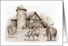 All Occasion Blank Inside with Sepia Drawing of Cows and Barn card