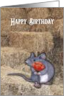 General Happy Birthday with Mouse in the Hay Holding a Red Poppy card