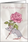 To an Estranged Daughter with Cute Mouse Carrying Pink Rose card