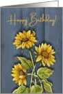 General Birthday With Illustration of Sunflowers on Blue Background card