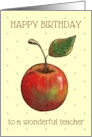 Happy Birthday to Wonderful Teacher with Illustration of Red Apple card