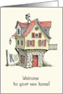 Welcome to New Home with Cute Fantasy House Illustration card