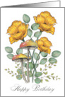 General Happy Birthday Botanical Art with Poppies Mushrooms Leaves card