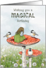 Magical Birthday For Girl with Toadstools and Chickadees Fantasy Art card