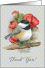 General Thank You Card Blank Inside with Cute Chickadee and Poppies card