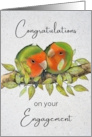 Engagement Congratulations with Lovebirds on Leafy Branch card